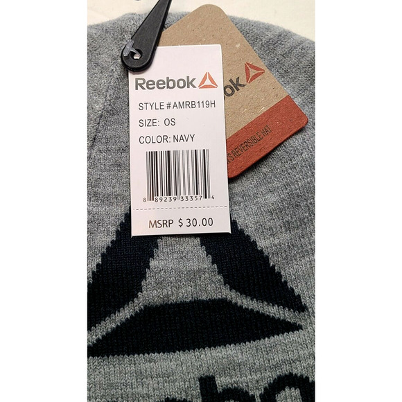 Reebok Men's Beanie Hat Gray Blue One Size Reversible Big Logo Knit Warm MSRP$30 - Picture 3 of 7